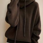 Oversize Strick-Kapuzenpullover Damen mit Kordelzug und Rippbündchen
