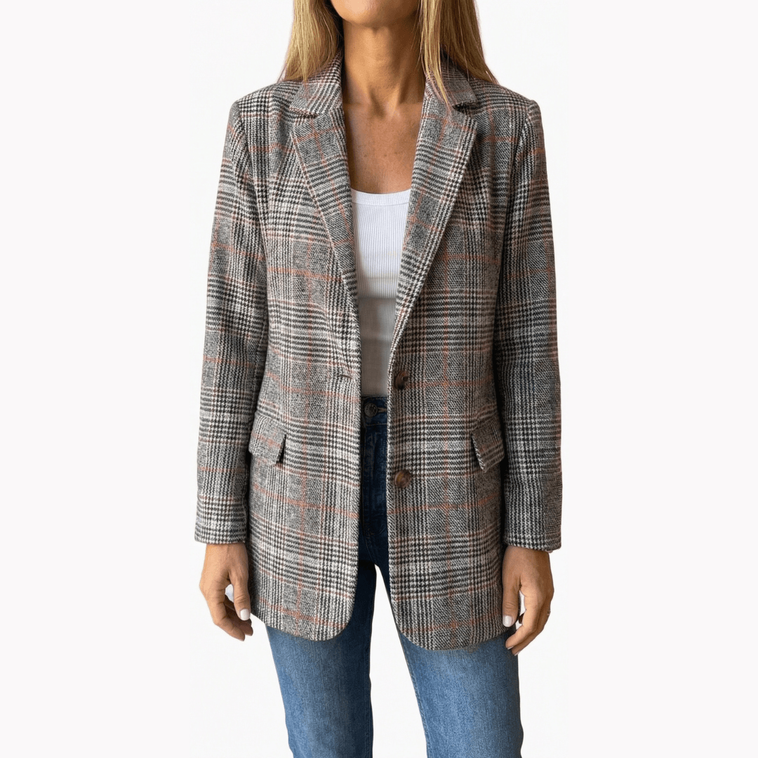 Ellara Lockerer Glencheck-Blazer mit Reverskragen aus Polyester-Webstoff für Damen