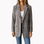 Ellara Lockerer Glencheck-Blazer mit Reverskragen aus Polyester-Webstoff für Damen