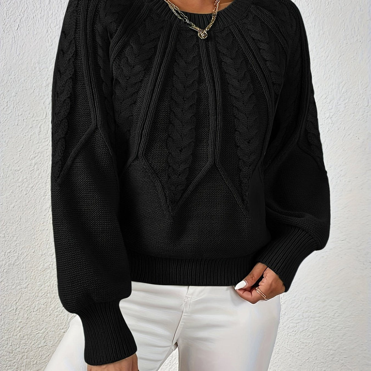 Katarina Zopfmuster Cropped Wollpullover mit Rippbund für Damen