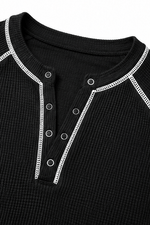 Damen Waffelstrick Henley Shirt mit Kontrastnähten