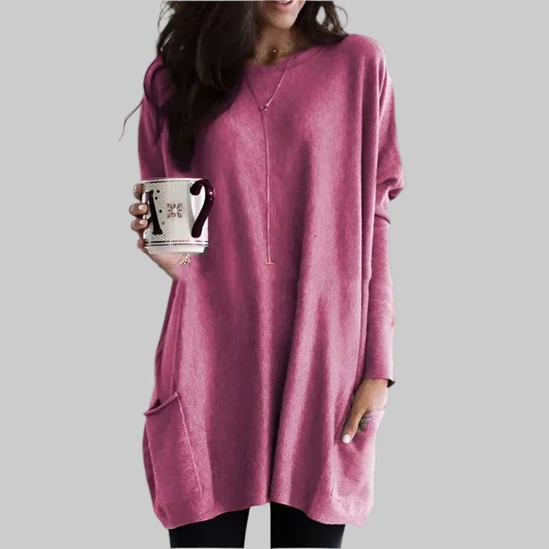 Riley Langer Damenpullover mit Taschen aus Baumwollmischung im Oversize-Look