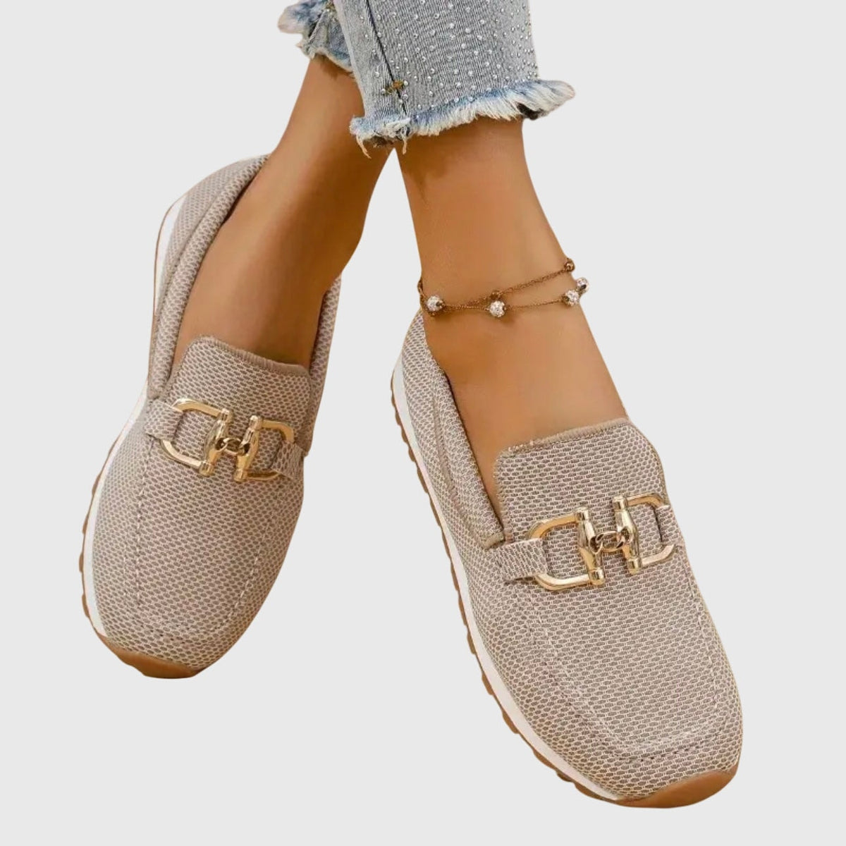 Bequeme Damen-Loafer-Sneaker mit Metall-Bit-Schnalle