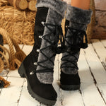 Damen Winterstiefel mit Kunstfell und Zierschnürung mit Pompons