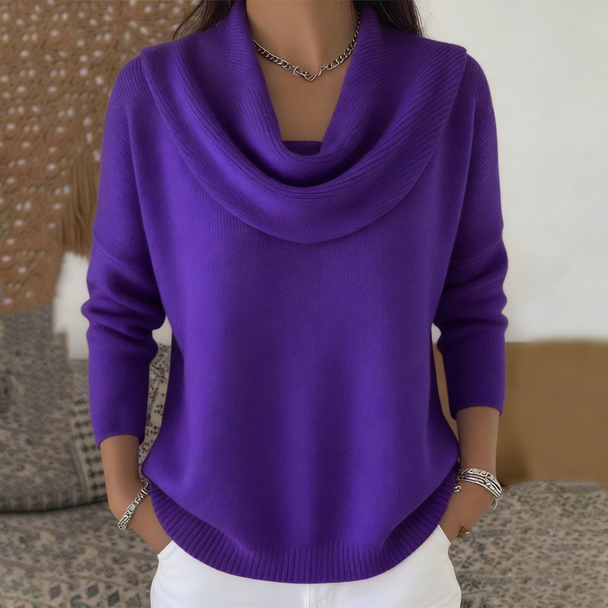 Vânia Wasserfallausschnitt Damenpullover mit Rippstrick