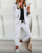 Damen-Zweiteiler-Set aus Baumwollmischung mit Blazer und schmaler Hose