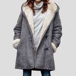 Kapuzenjacke Damen mit Kunstfellbesatz und Dufflecoat-Verschluss