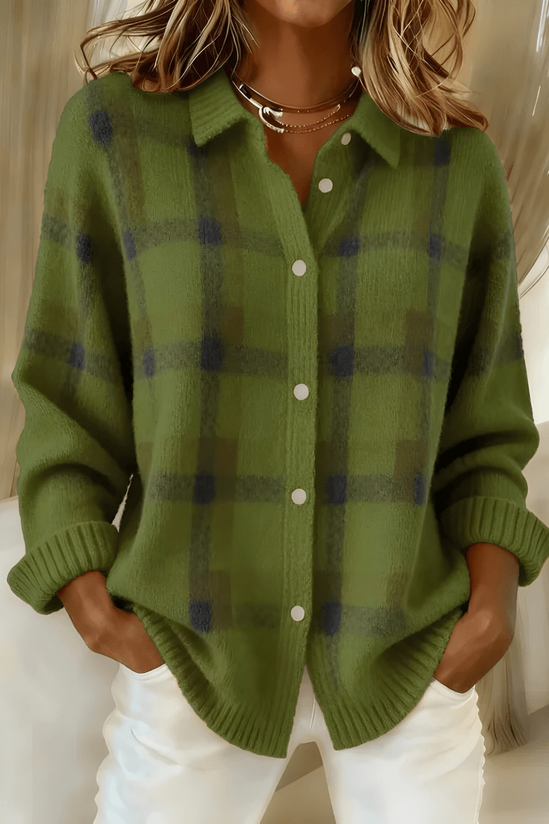 Anna Karierte Strickjacke mit Knopfleiste für Damen