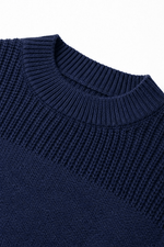 Oversized Damen Rippstrick-Wollpullover mit Wasserfallausschnitt und lässigem Schulterfall