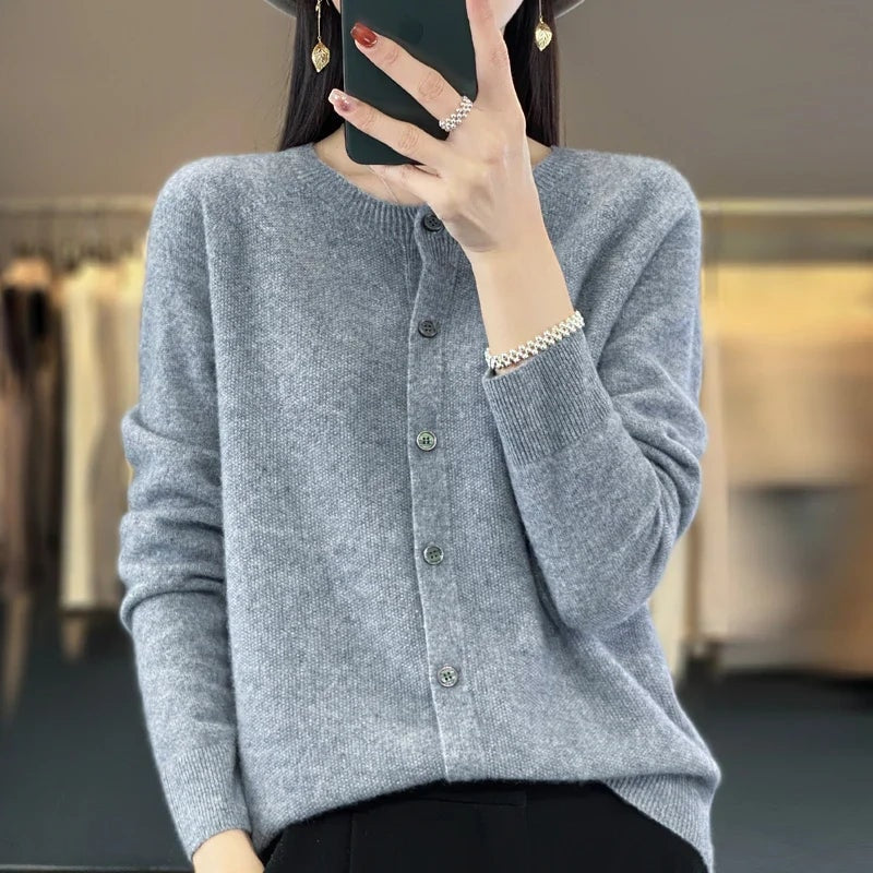 Strickjacke mit Knopfleiste und Rollkragen-Optik für Damen
