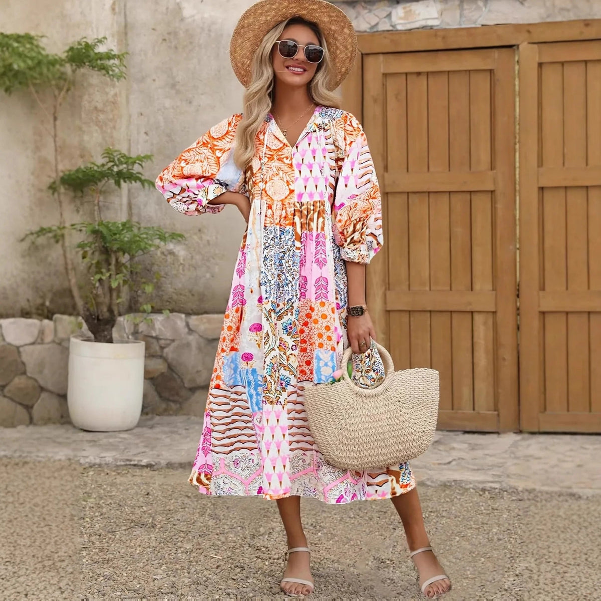 Alina Bohemian Midikleid mit buntem Print für den Herbst