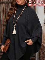 Poncho Pullover mit Rollkragen Zopfmuster und Knopfleiste für Damen