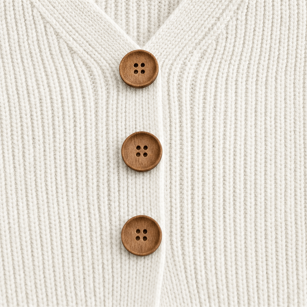 Damen V-Ausschnitt Strickpullover mit Knopfleiste und Rippstruktur