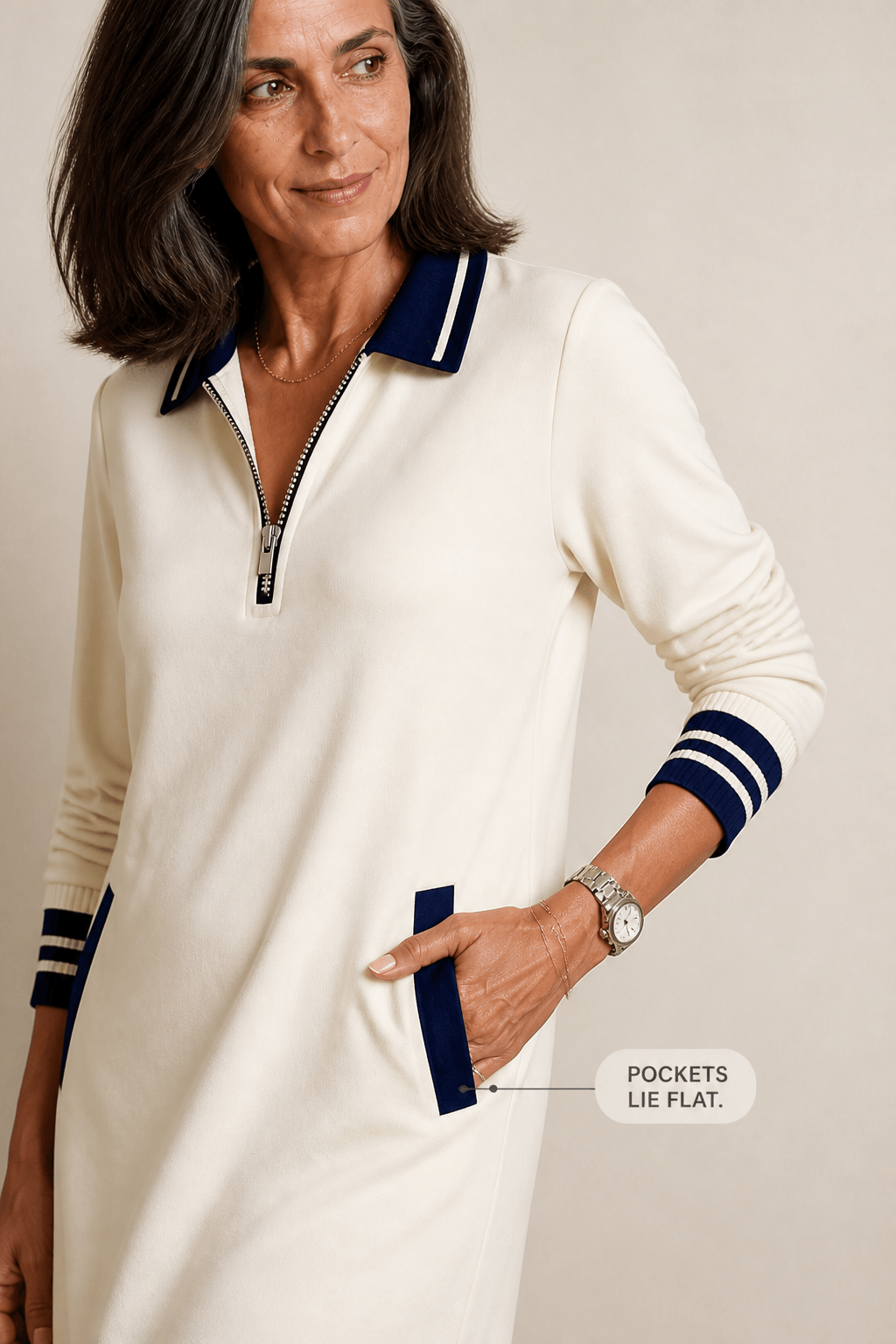 Damen Sweatkleid mit Kragen und Reissverschluss am Ausschnitt