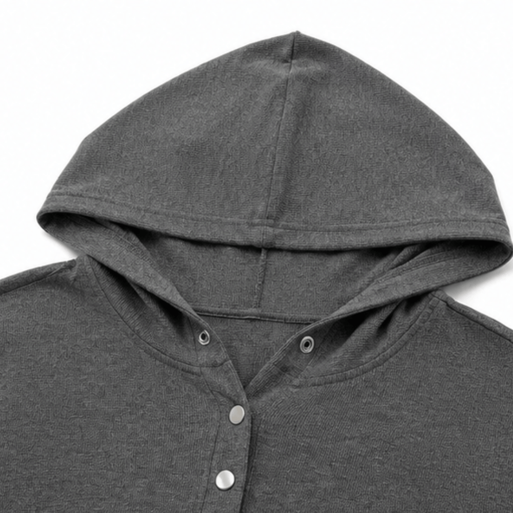 Oversize Waffelstrick Henley Hoodie mit Knopfleiste
