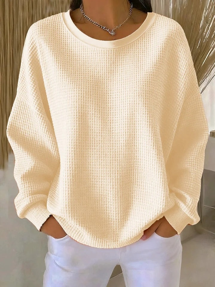 Lucille Oversize Waffelstrick Pullover mit Rundhalsausschnitt