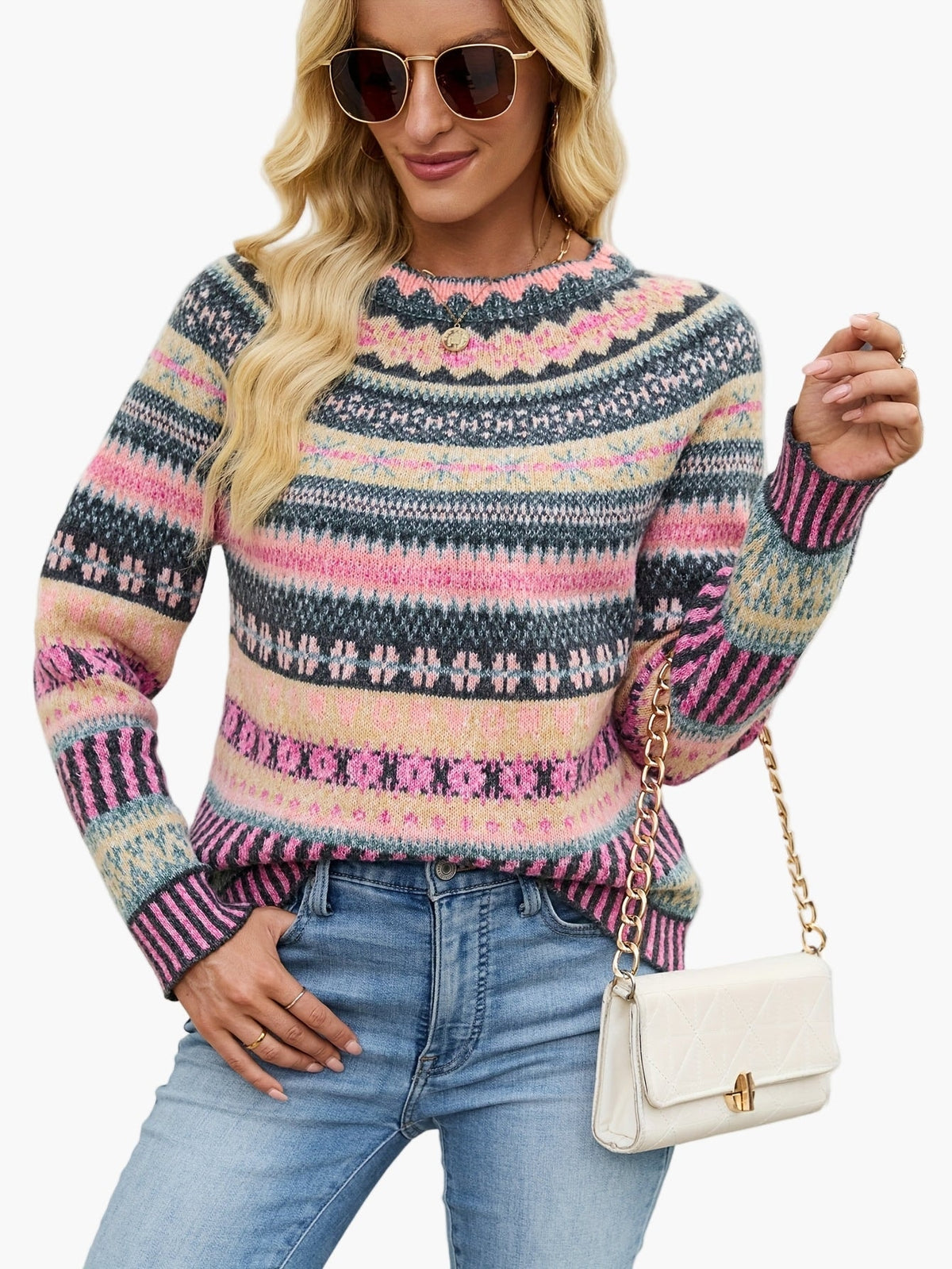 Norweger Strickpullover Damen mit Fair-Isle-Muster