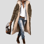 Wendbare Winterjacke Damen Lang mit Teddyfutter und Kapuze
