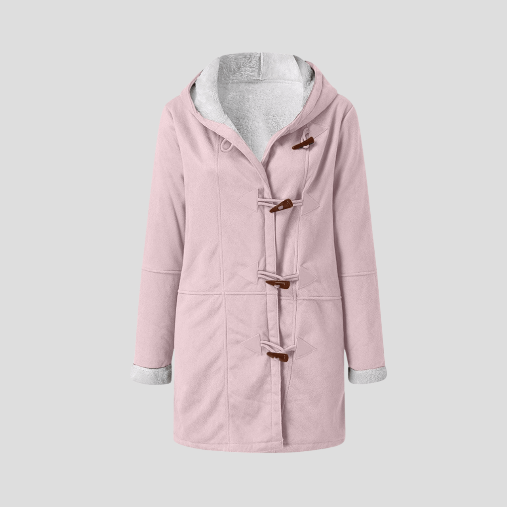 Kapuzenjacke Damen mit Kunstfellbesatz und Dufflecoat-Verschluss