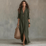 Langärmeliges Maxikleid mit Reverskragen aus Baumwollmischung für den Herbst