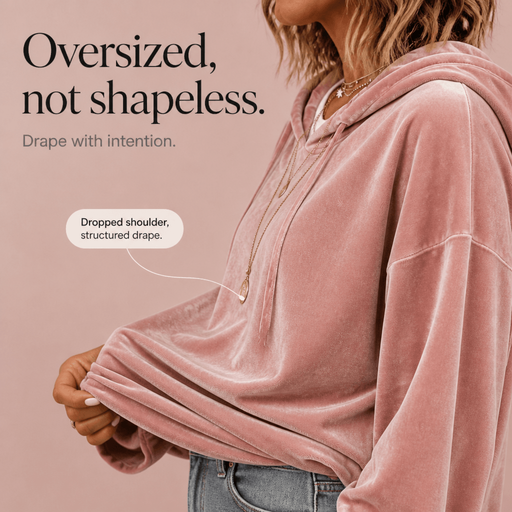 Kapuzensweatshirt mit Rüschenbündchen aus Samt für Damen