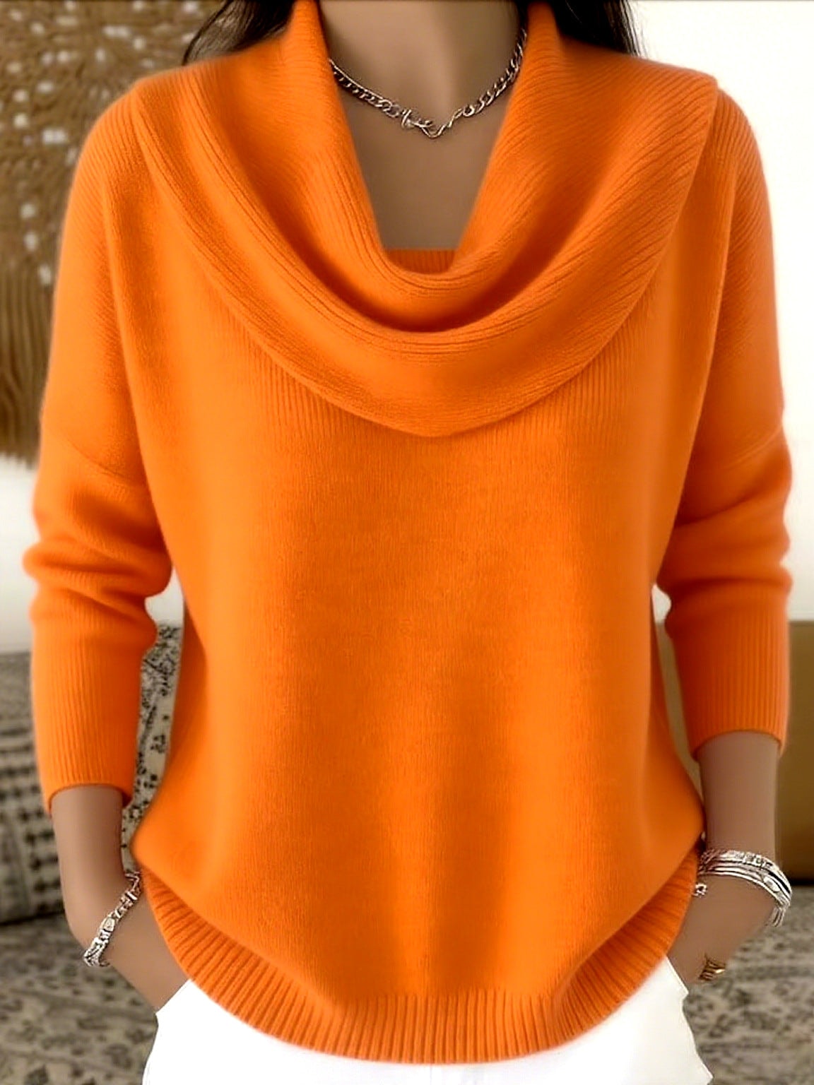Vânia Wasserfallausschnitt Damenpullover mit Rippstrick