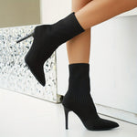 Damen Stiefeletten mit spitzer Zehe und Stiletto-Absatz aus Strickmaterial