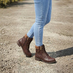 Damen Schnürstiefeletten mit Quilt-Optik und Blockabsatz