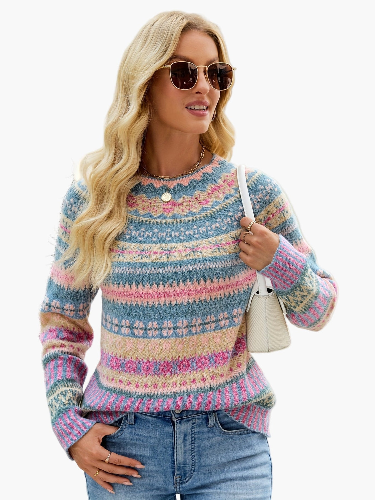 Norweger Strickpullover Damen mit Fair-Isle-Muster