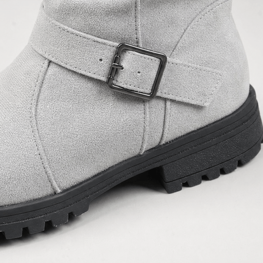 Damen Winterstiefel aus Veloursleder mit Strickbündchen und Profilsohle im Slouch-Design