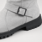 Damen Winterstiefel aus Veloursleder mit Strickbündchen und Profilsohle im Slouch-Design