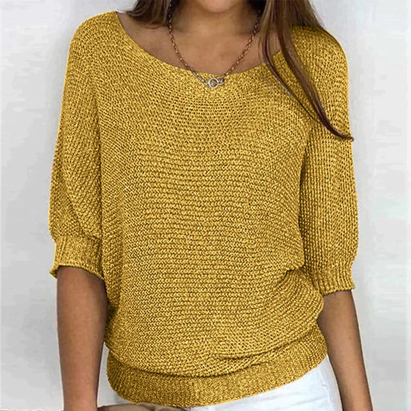 Damen Wollpullover mit lockerem Schnitt und Rundhalsausschnitt