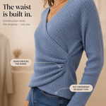 Wickel-Strickshirt mit V-Ausschnitt für Damen aus Feinstrick