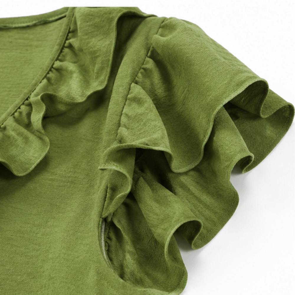 Rüschen-Maxikleid mit V-Ausschnitt und Taschen für Damen