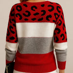 Jasmine Damen Norwegerpullover Strick mit Leopardenmuster und Farbblock-Design