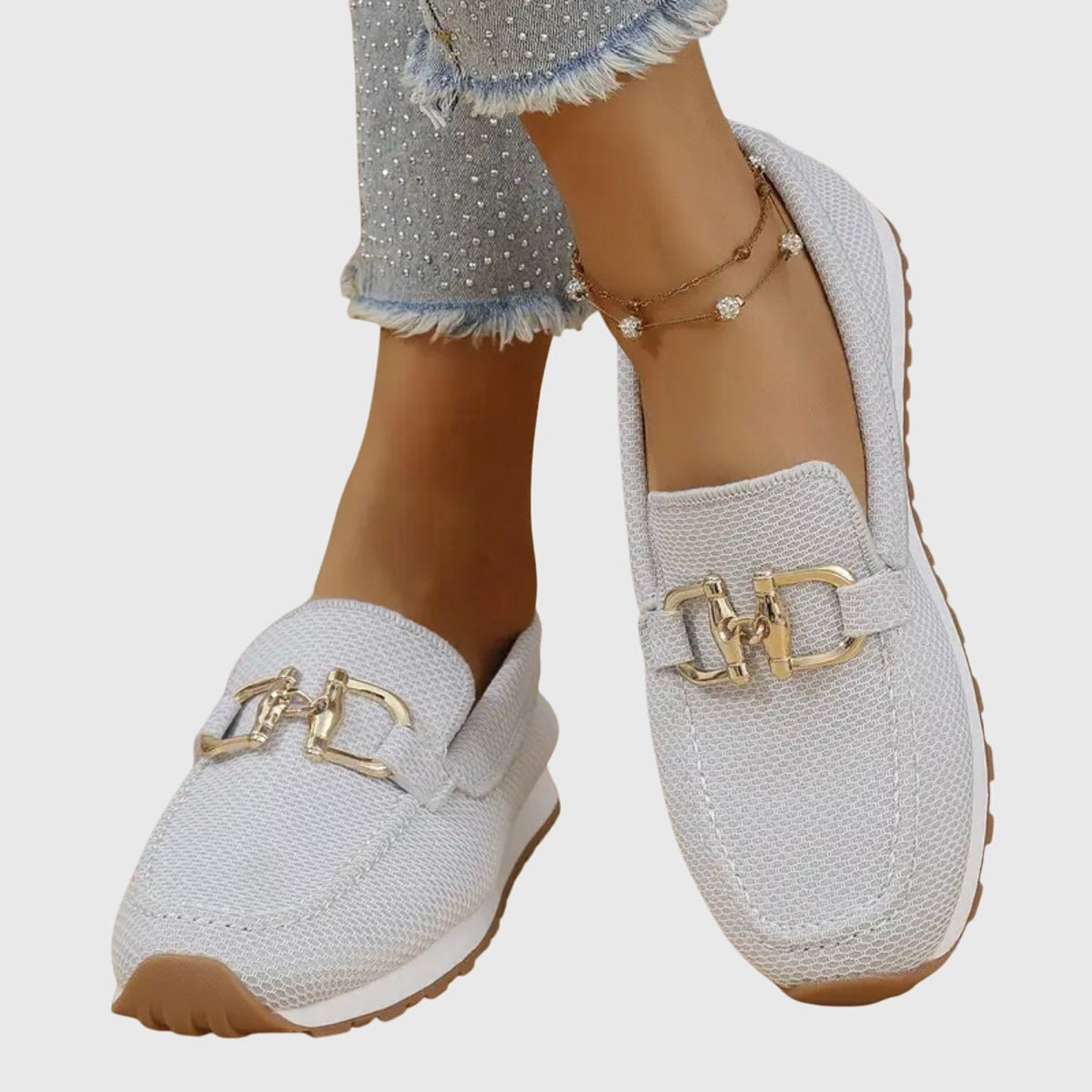 Bequeme Damen-Loafer-Sneaker mit Metall-Bit-Schnalle