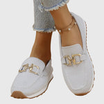 Bequeme Damen-Loafer-Sneaker mit Metall-Bit-Schnalle