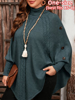 Poncho Pullover mit Rollkragen Zopfmuster und Knopfleiste für Damen