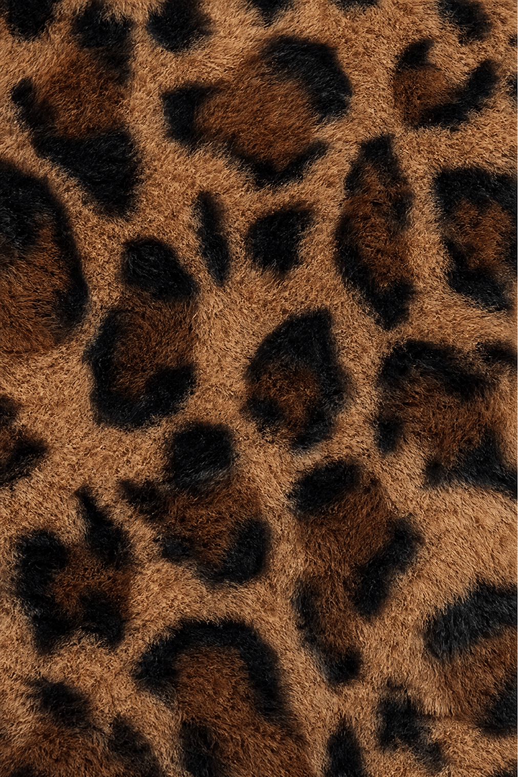 Langer Leoparden-Fellmantel aus Kunstfell mit offenem Schnitt