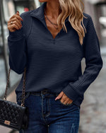 Damen Pullover mit Half-Zip Kragen und Strukturiertem Rippmuster