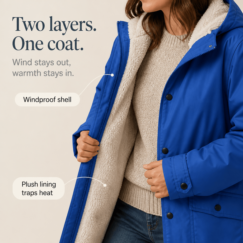 Wasserdichte Kapuzenjacke mit Plüschfutter für Damen