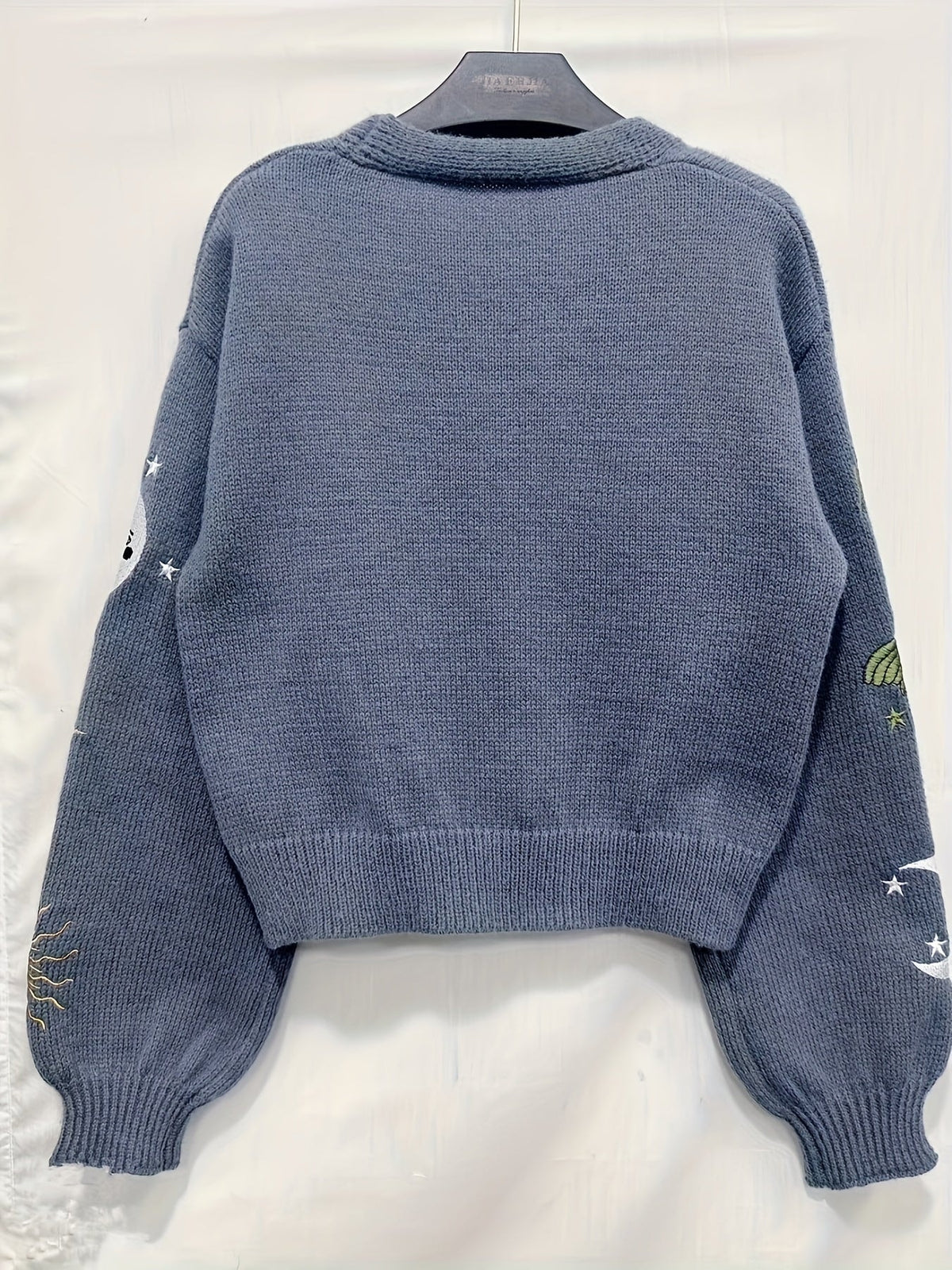 Bestickte Strickjacke Damen mit Sonne Mond Sterne Motiven