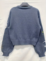 Bestickte Strickjacke Damen mit Sonne Mond Sterne Motiven