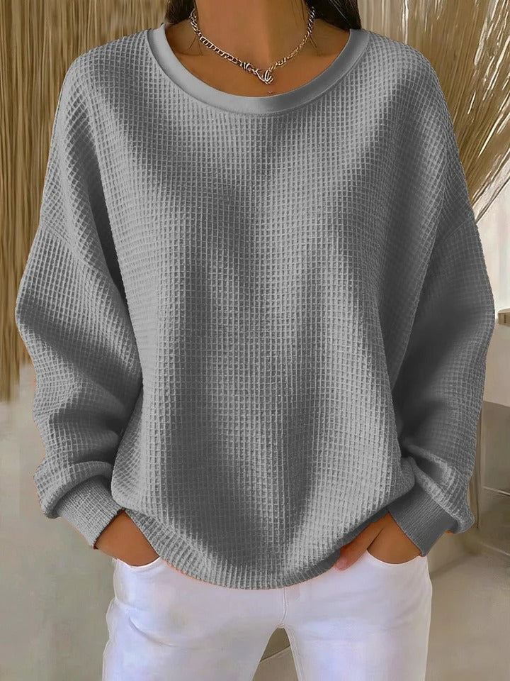 Lucille Oversize Waffelstrick Pullover mit Rundhalsausschnitt