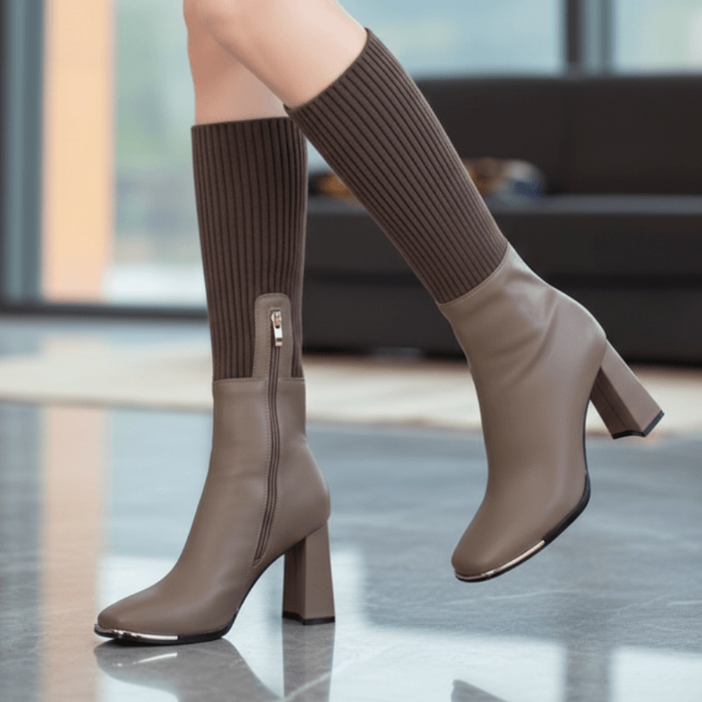 Flexara Damen Winterstiefel mit Strickschaft und Blockabsatz