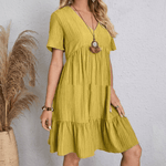 Figurformendes Retro-Herbstkleid mit V-Ausschnitt und Bauchkontrolle aus Stretchstoff