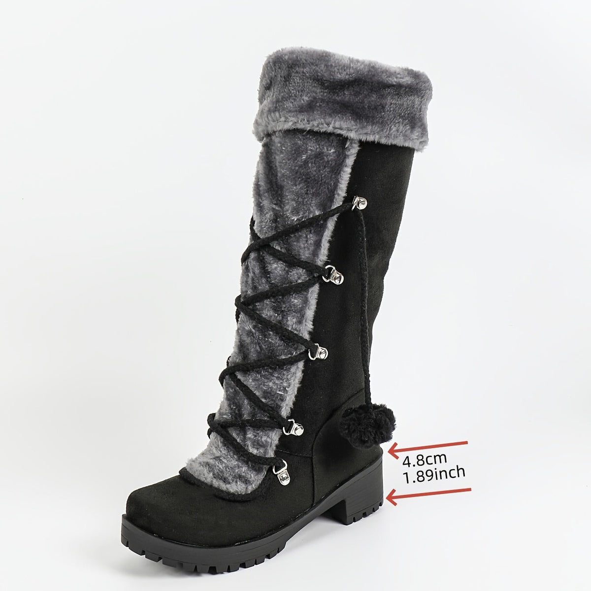 Damen Winterstiefel mit Kunstfell und Zierschnürung mit Pompons