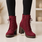 Lacelle Spitzenbesetzte Damen Stiefeletten aus Wildleder mit Blockabsatz
