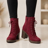 Lacelle Spitzenbesetzte Damen Stiefeletten aus Wildleder mit Blockabsatz
