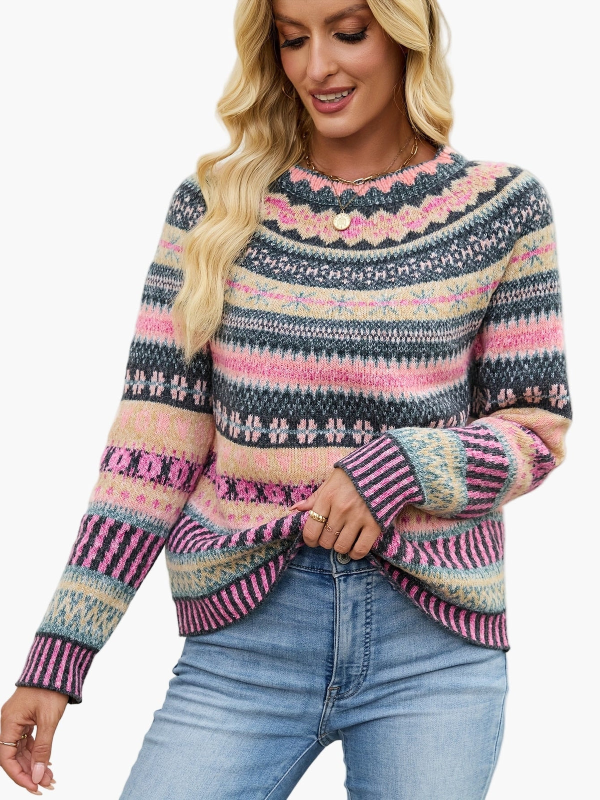 Norweger Strickpullover Damen mit Fair-Isle-Muster